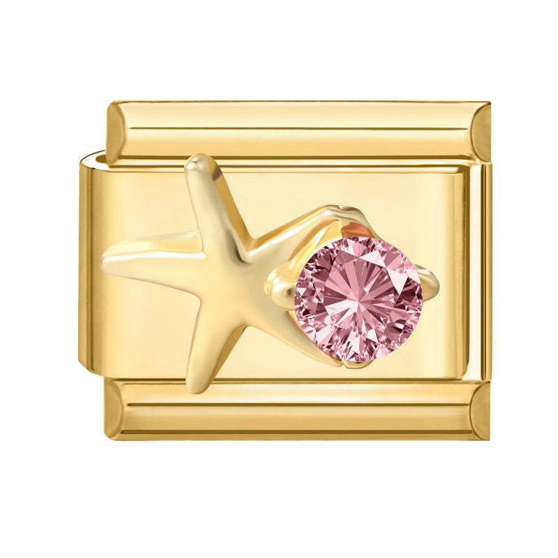 Estrella de mar dorada con circonita rosa