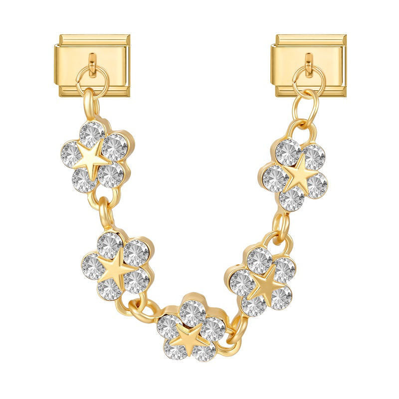 Cadena doble con flores de circonitas y estrella dorada