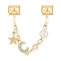 Cadena doble con estrella, luna de circonitas y perlas blancas