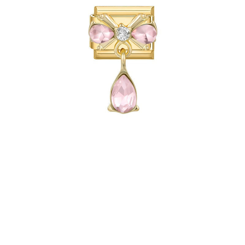 Charm dorado con piedras rosas y colgante de gota rosa