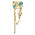 Lazo dorado con piedras azules, cadena y corazón colgante