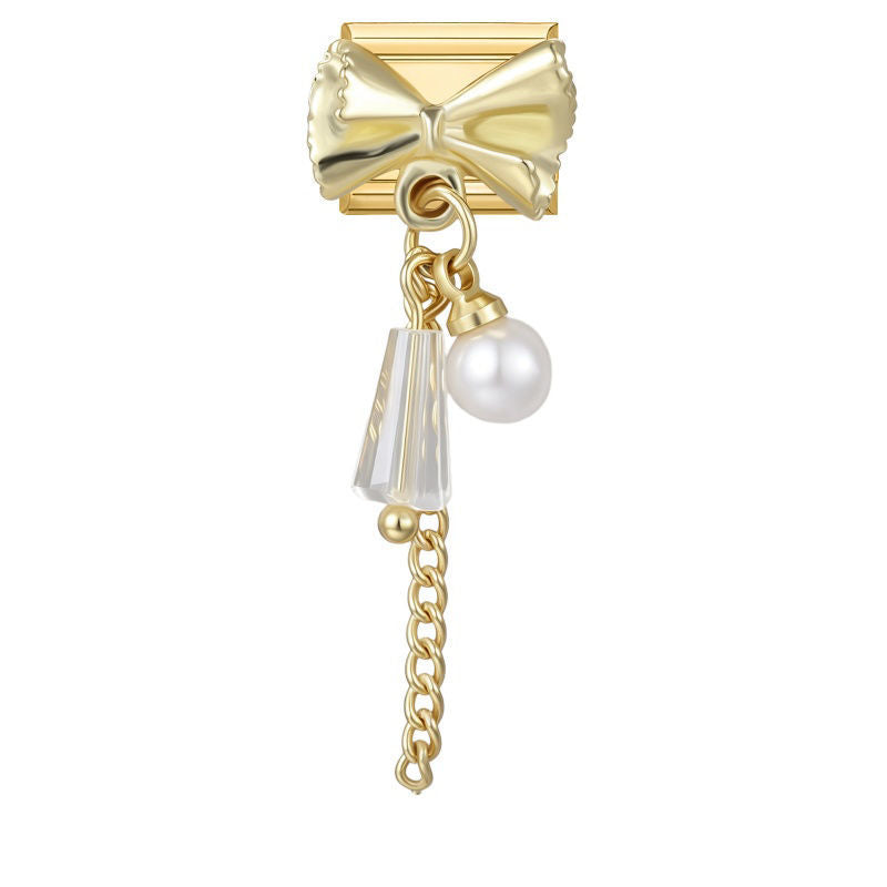Lazo dorado con perla y cristal colgante