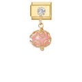 Colgante bola rosa con filigrana dorada y circonita