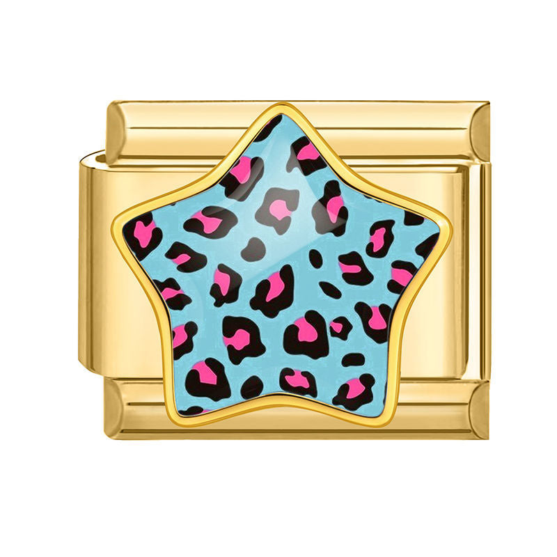 Estrella con estampado de leopardo turquesa y rosa