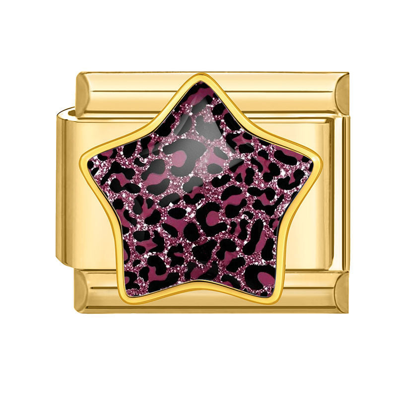 Estrella con estampado de leopardo morado con purpurina
