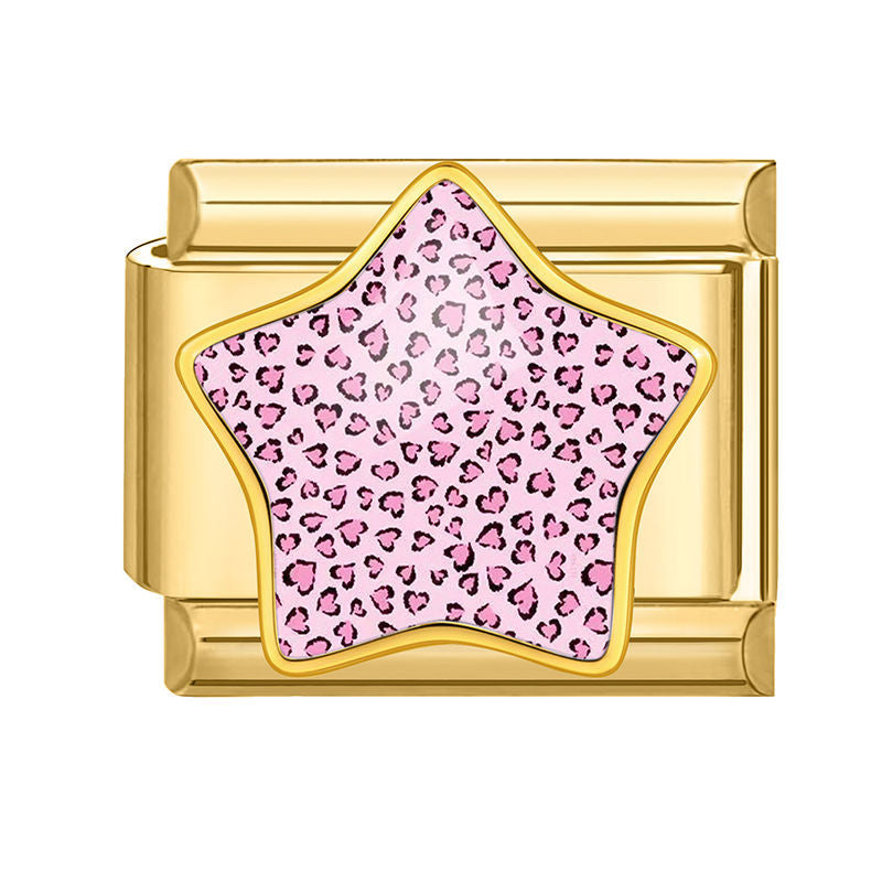 Estrella con estampado de leopardo rosa con corazones