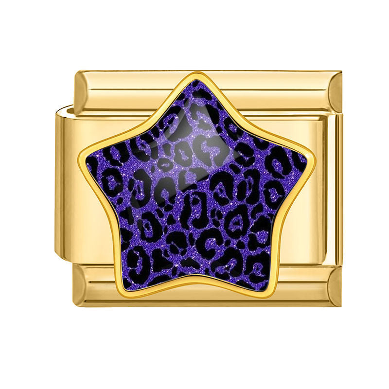 Estrella con estampado de leopardo violeta con purpurina