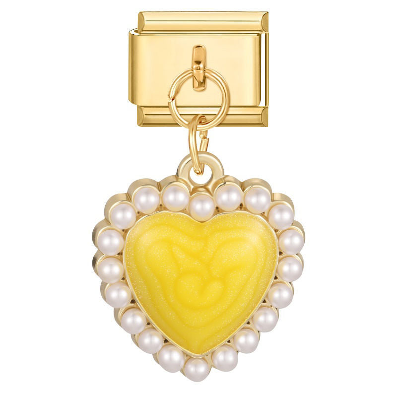 Colgante corazón amarillo con perlas