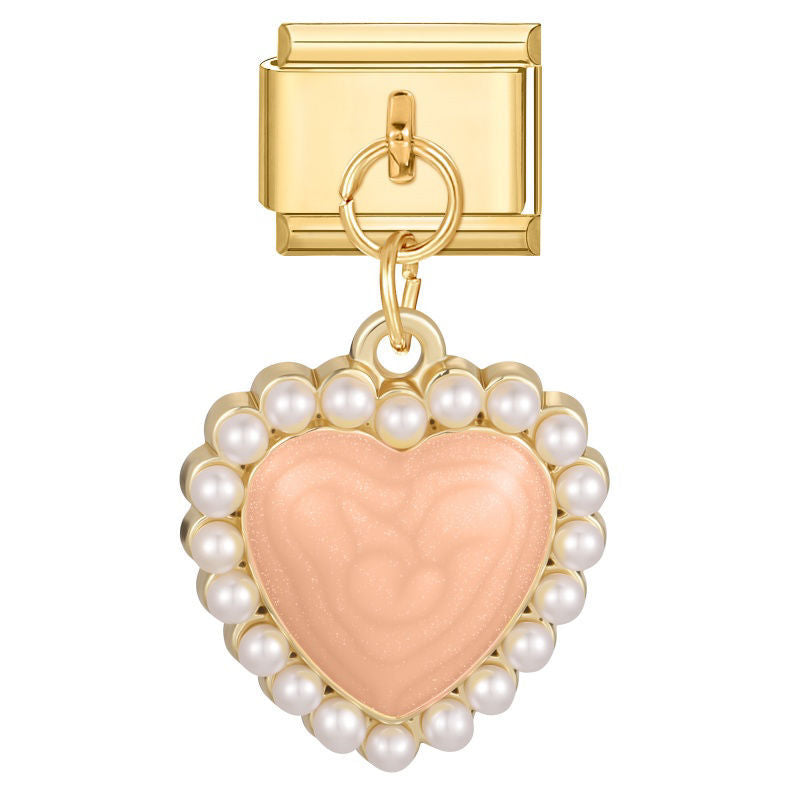 Colgante corazón rosa con perlas