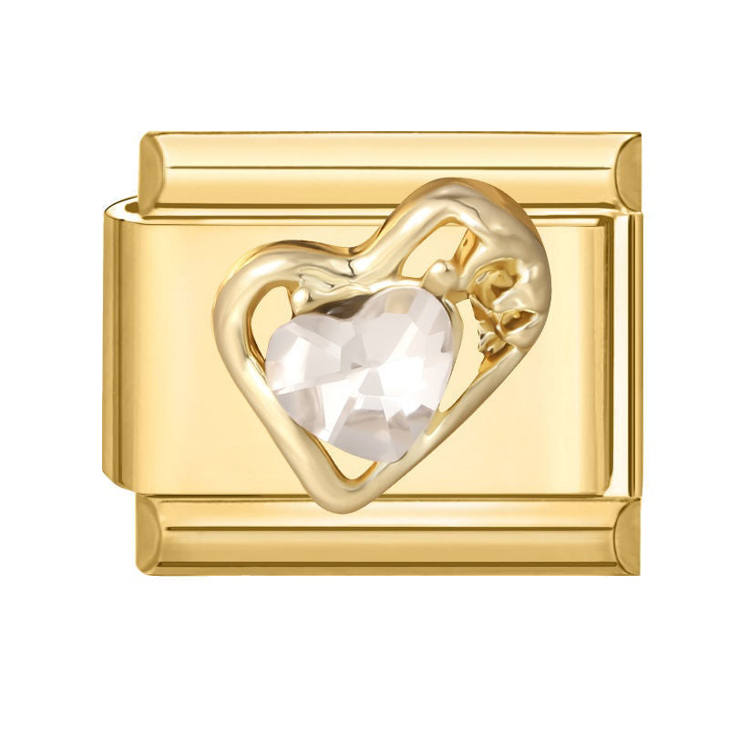 Corazón dorado con circonita blanca