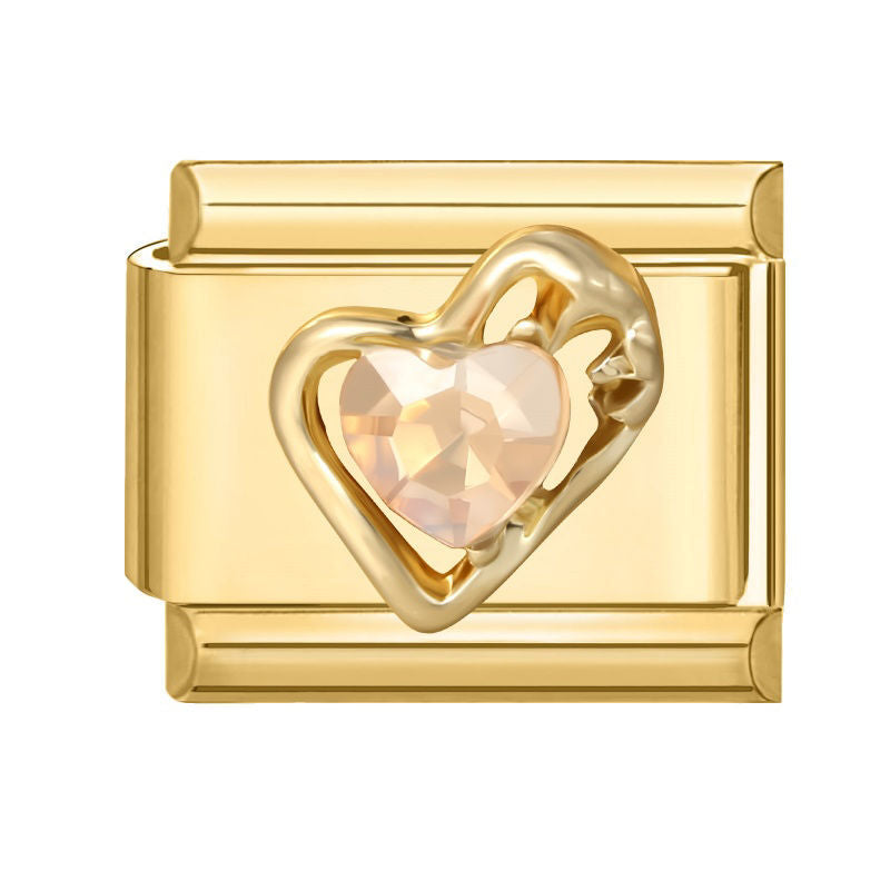 Corazón dorado con circonita champán