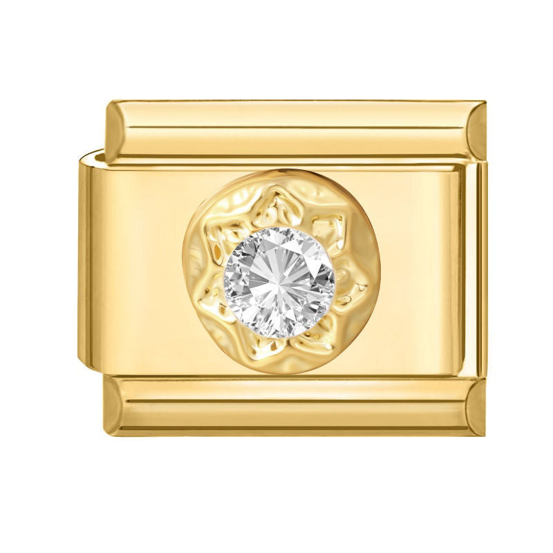 Flor dorada con circonita blanca