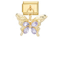 Mariposa dorada con piedras lilas
