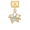 Estrella dorada calada con estrellas de cristal turquesa