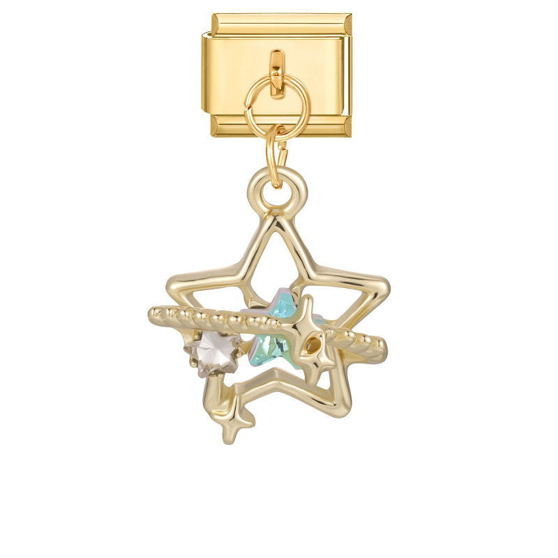 Estrella dorada calada con estrellas de cristal turquesa