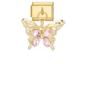 Mariposa dorada con piedras rosas