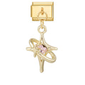 Estrella dorada asimétrica con piedra rosa en forma de corazón