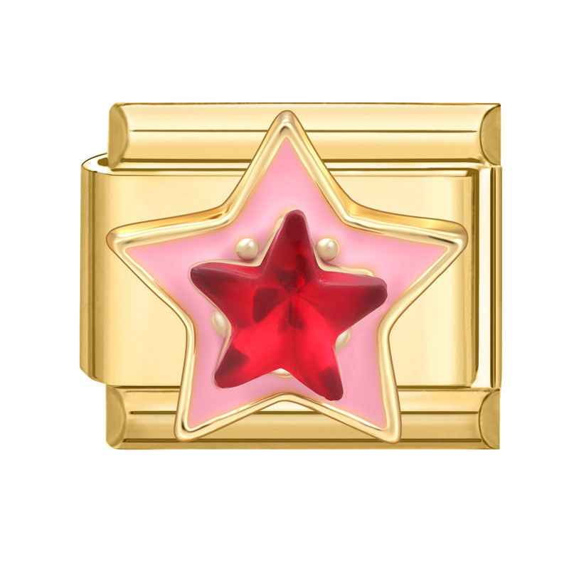 Estrella rosa con cristal rojo