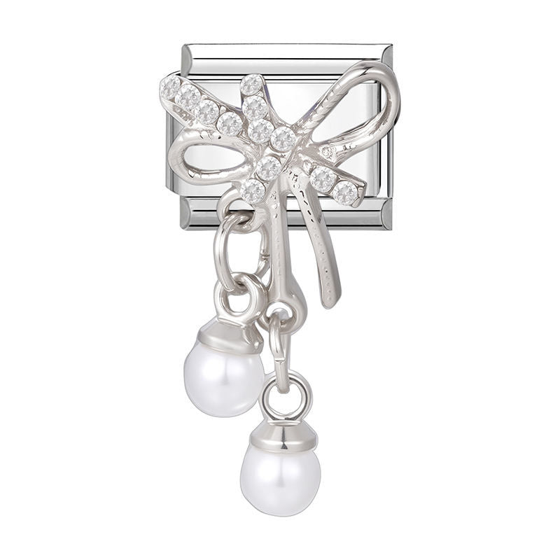 Lazo con circonitas y perlas colgantes