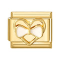 Corazón dorado con lazo blanco