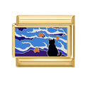 Gato negro con cielo estrellado