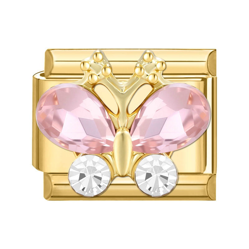 Mariposa rosa con circonitas blancas