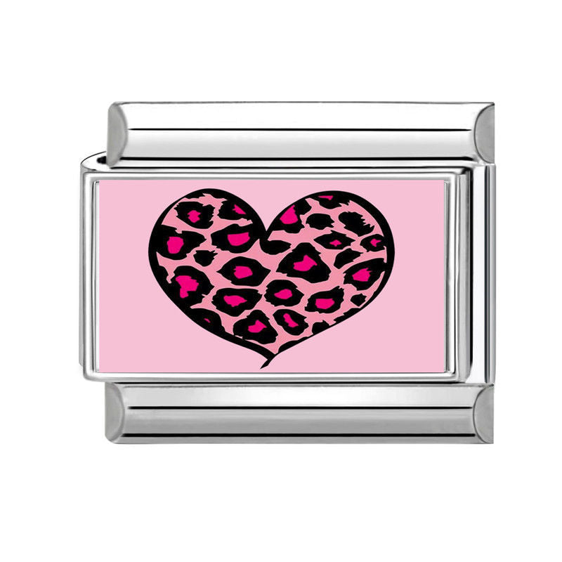 Corazón leopardo rosa