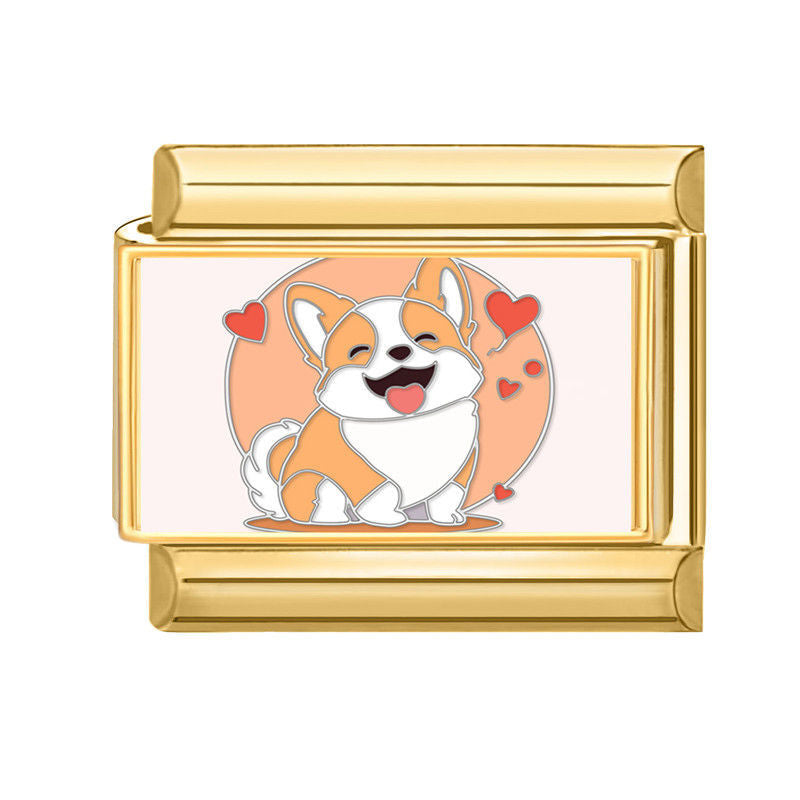 Perro corgi con corazones