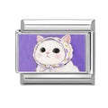 Gato blanco con pañuelo morado