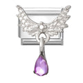Alas con gota morada colgante