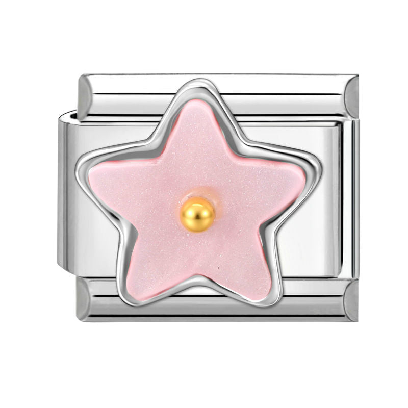 Eslabón con estrella rosa y perla dorada