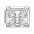 Eslabón con mariposa plateada y perlas