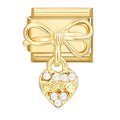 Lazo dorado con corazón "love" y circonitas colgante