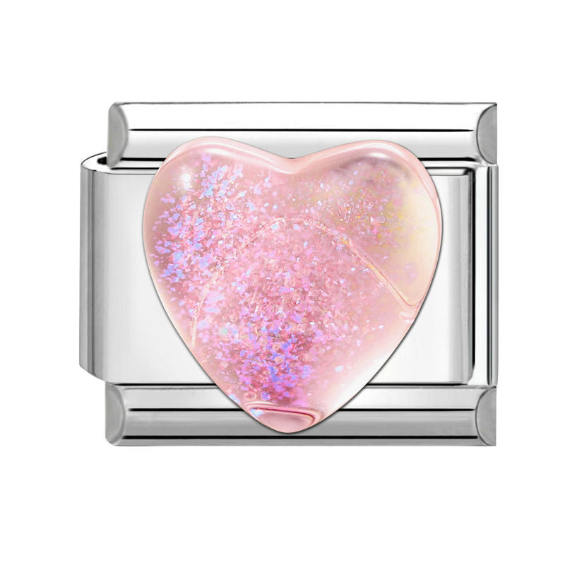 Eslabón con corazón rosa con brillo