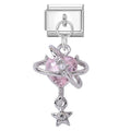 Corazón rosa con anillo orbital y estrella