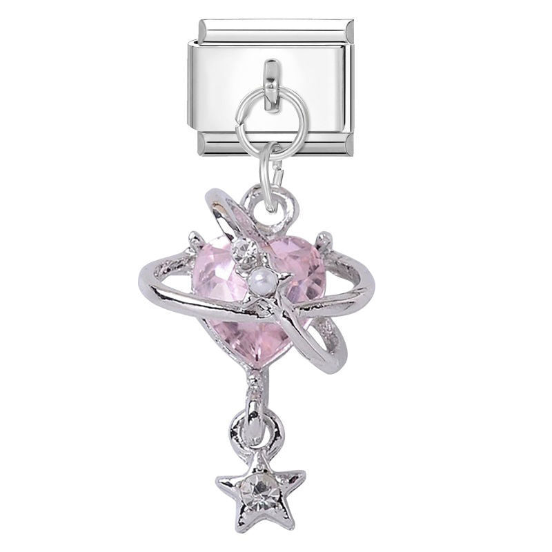 Corazón rosa con anillo orbital y estrella