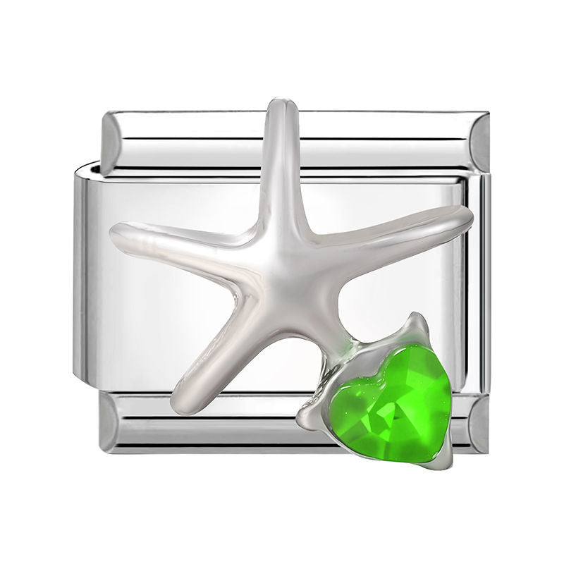 Eslabón con estrella de mar y corazón verde