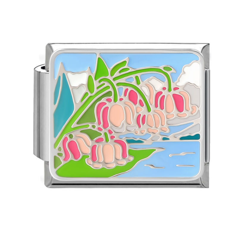Paisaje con flores rosas