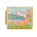 Paisaje de montañas con tulipanes