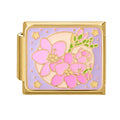Flores rosas con luna y estrellas