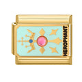 Diseño dorado con piedra rosa y la palabra hierophant