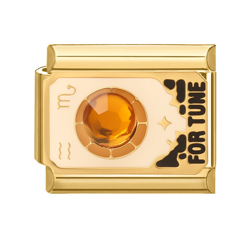 Piedra ámbar con la palabra fortune
