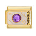 Piedra morada con la palabra the world
