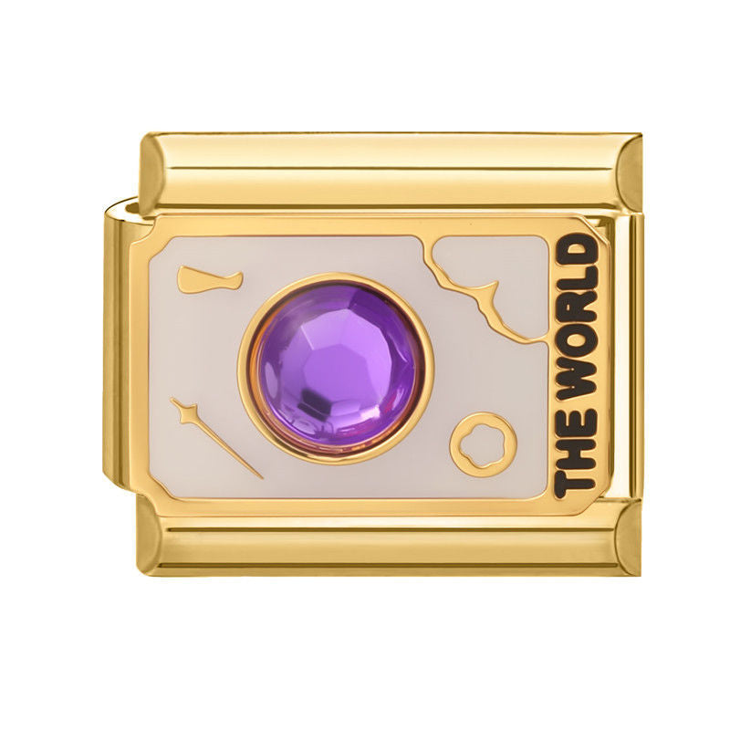 Piedra morada con la palabra the world