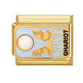 Piedra blanca con caballos y la palabra chariot