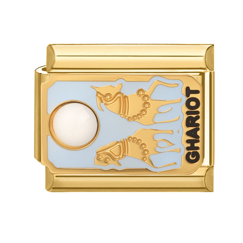 Piedra blanca con caballos y la palabra chariot