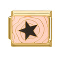Estrella negra sobre fondo rosa ondulado