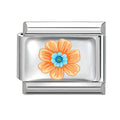 Flor naranja con centro azul