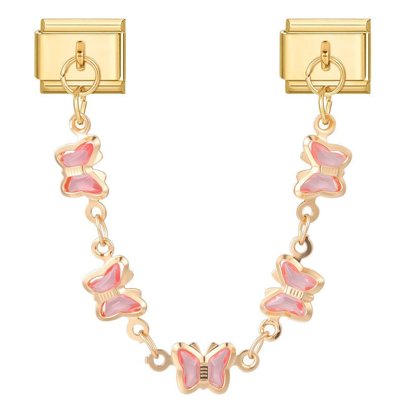 Cadena doble de mariposas rosas