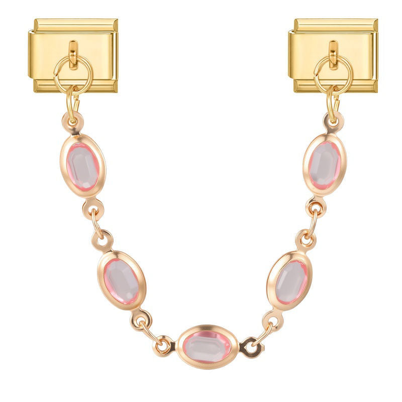 Cadena doble de circonitas rosas ovaladas